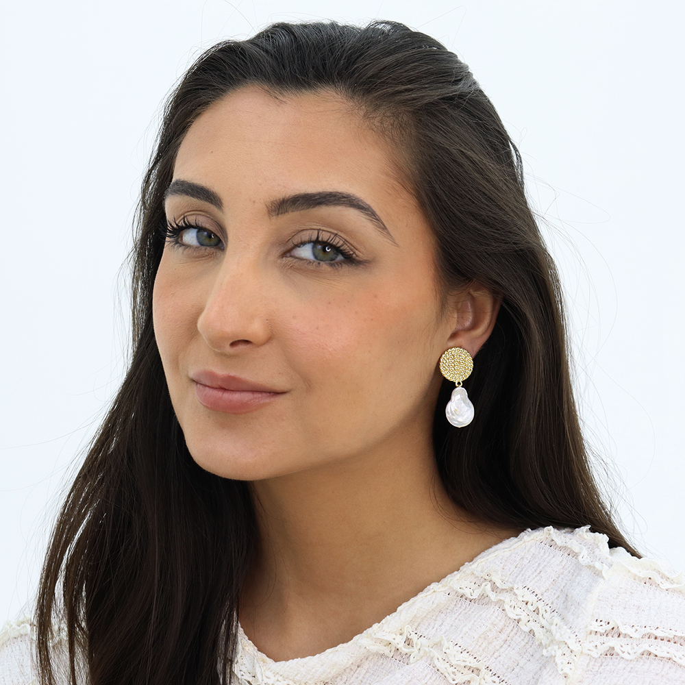Cuban Disc X Pearl Clip Earrings - Karine Sultan