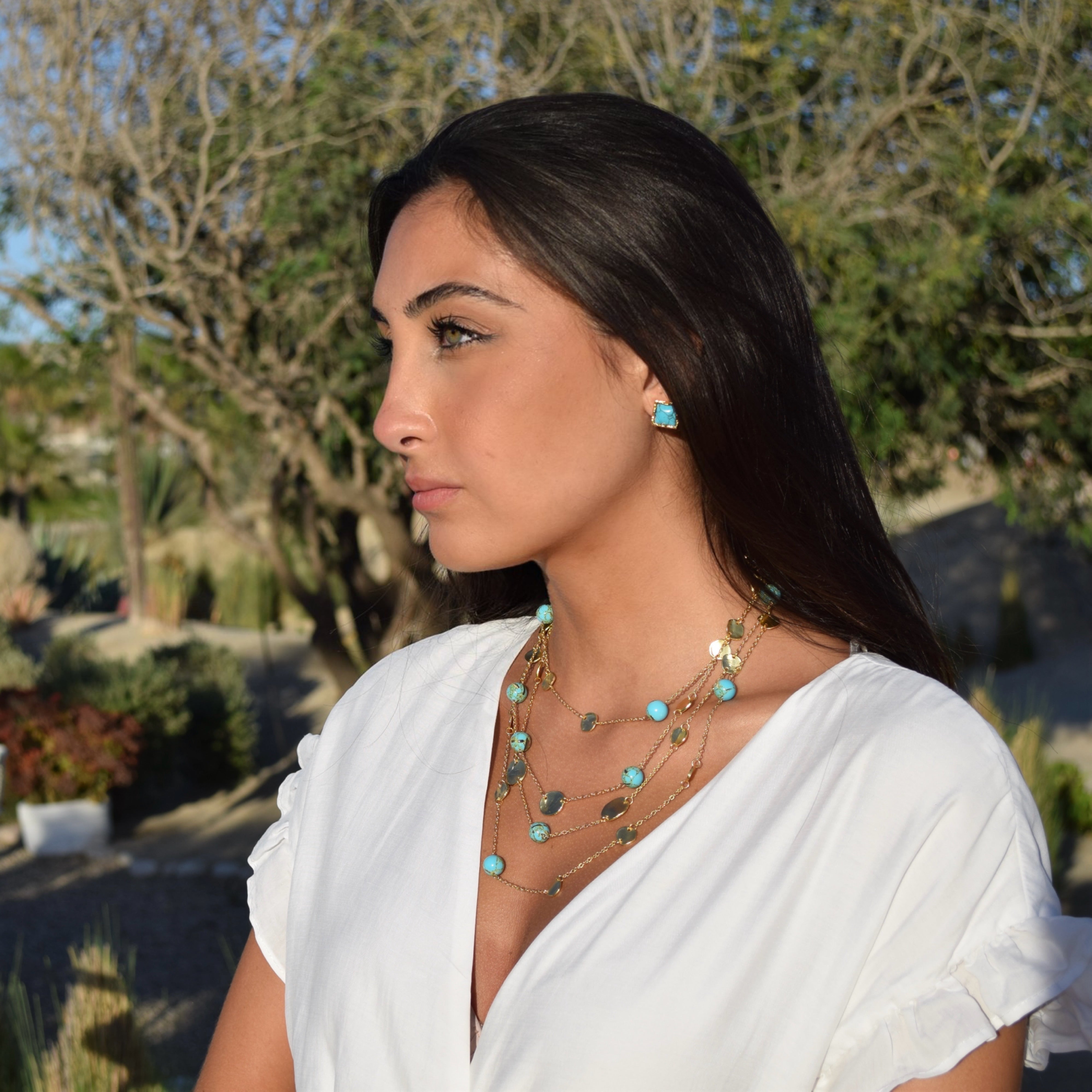 Vibrant turquoise cabochon square stud earrings