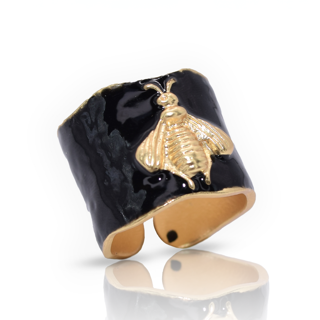 Elegant Black Enamel Bee Ring Unique Fashion Statement Karine Sultan