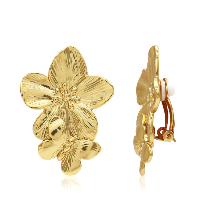 Bloom Clip-On Earrings with sculpted 24K gold plated flowers