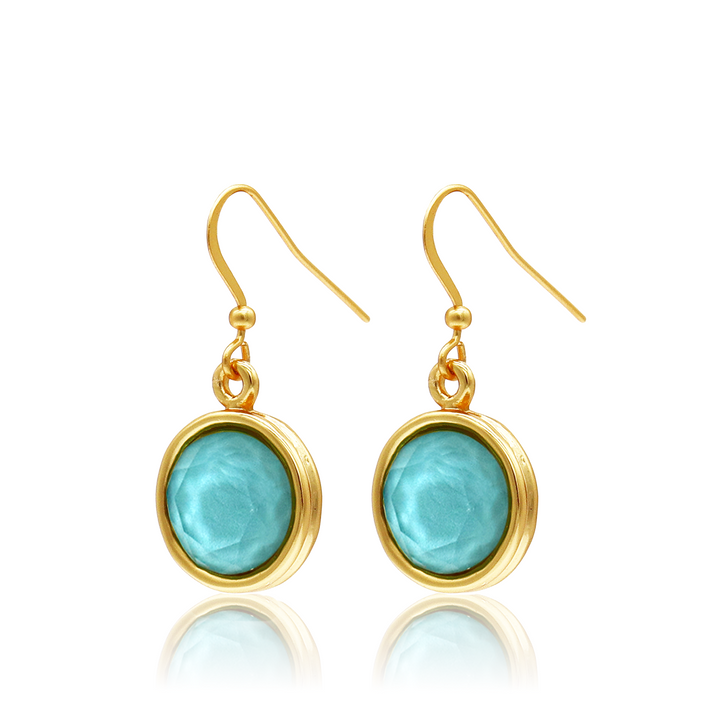 Iridescent Aquamarine Cabochon Dangle Earrings with turquoise glass and French wire hooks