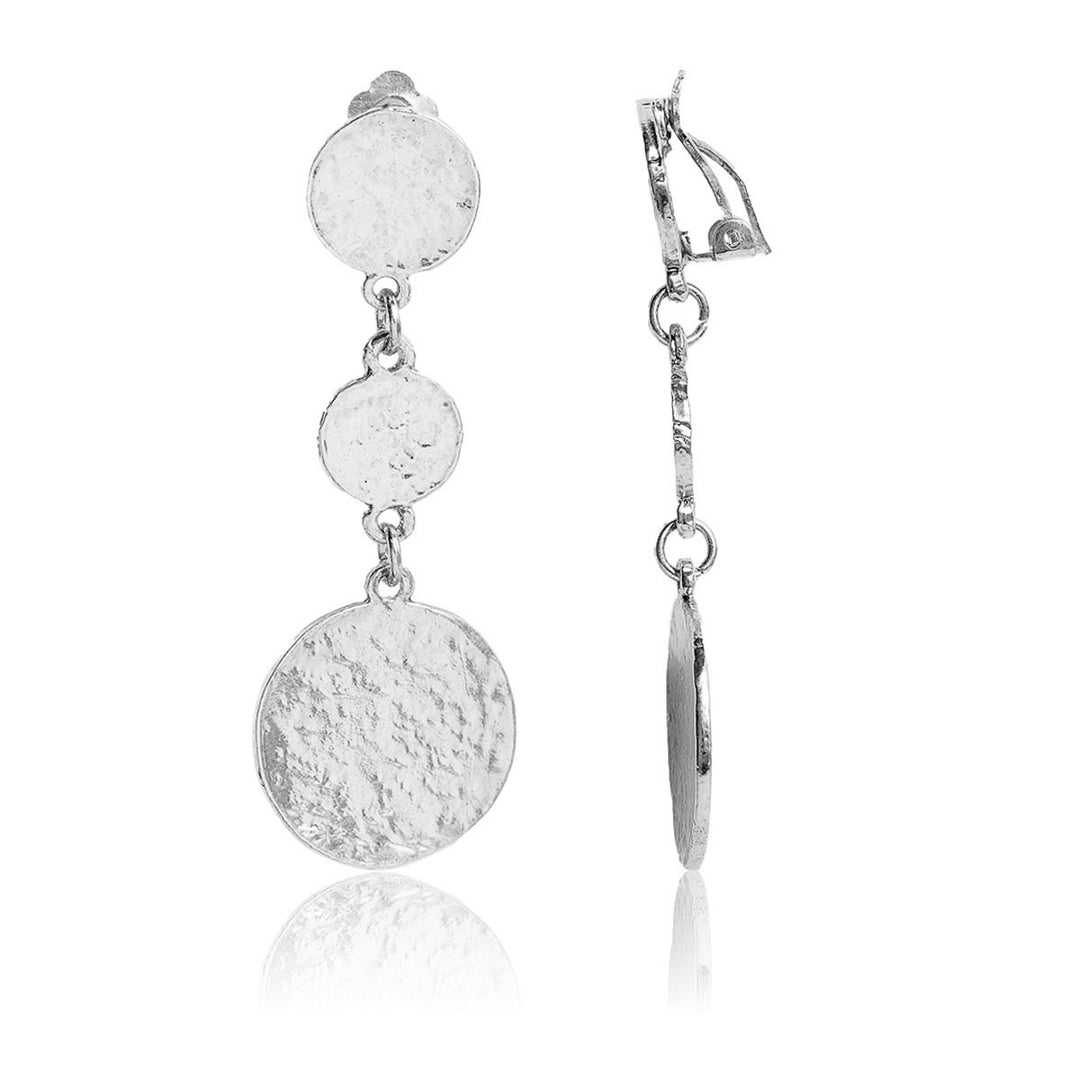 Silver Coin Trio Clip-On Earrings with three textured round medallions and clip-on closures