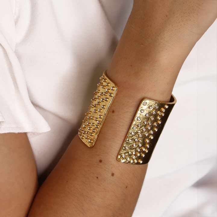 Open front crystals cuff bracelet