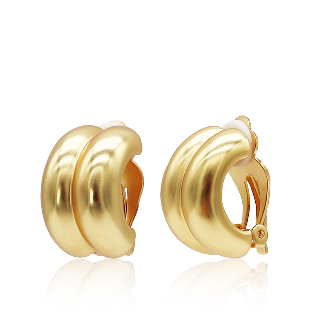 Double Curve Clip-On Earrings showing smooth gold plated curves and padded clip-back closure