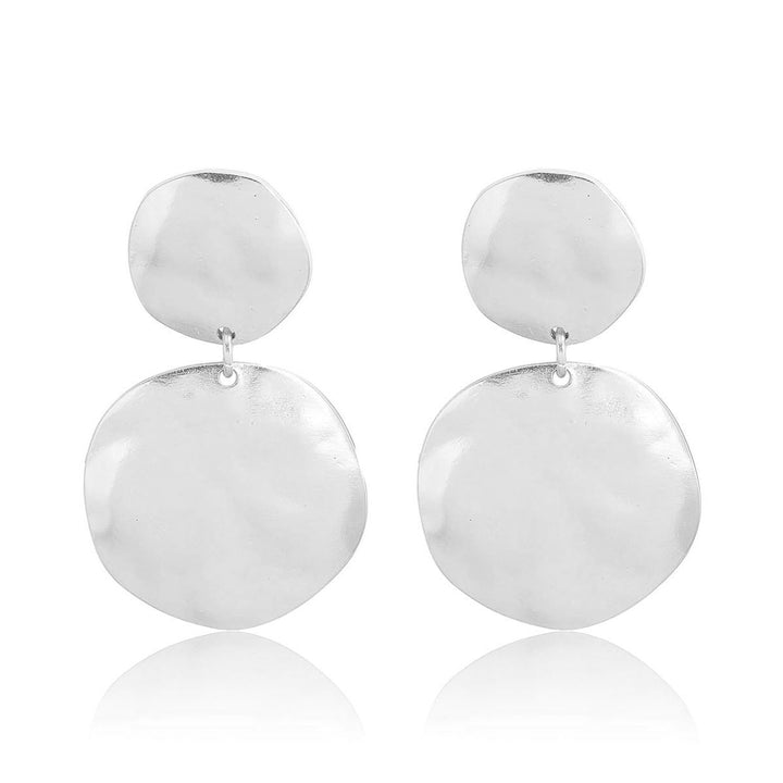 Silver Double Disc Drop Earrings with two softly irregular linked discs and polished surfaces