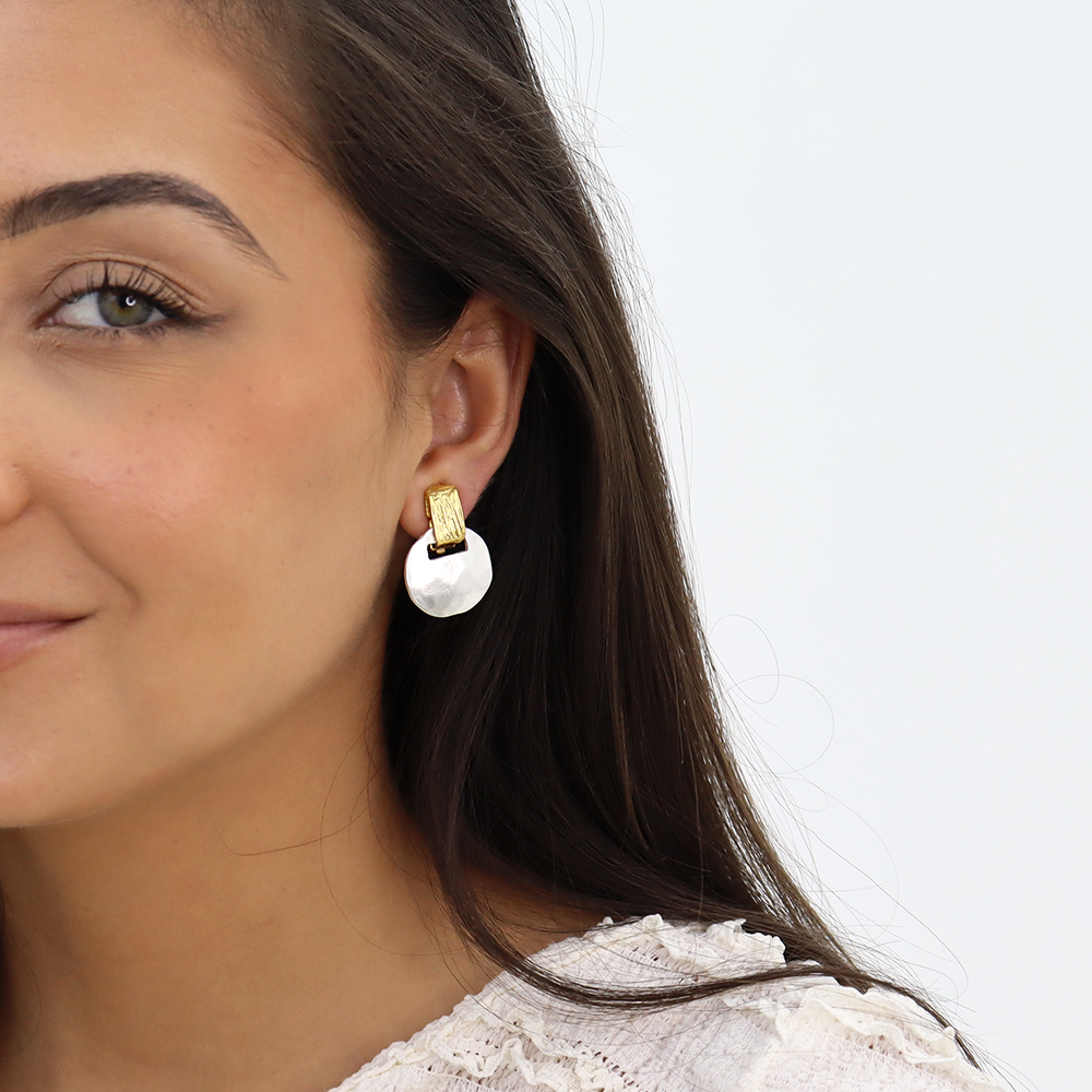 Two Tone Short Drop Clip Earrings - Karine Sultan