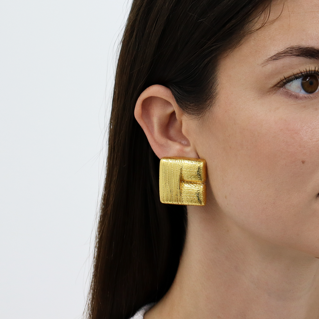 Brushed Texture Square Clip-On Earrings