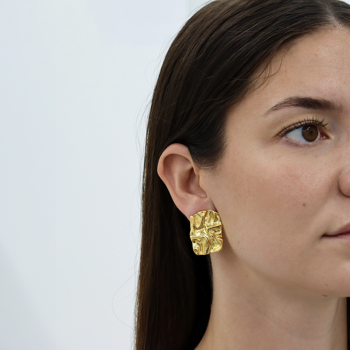 Crumpled Foil Clip On Earrings