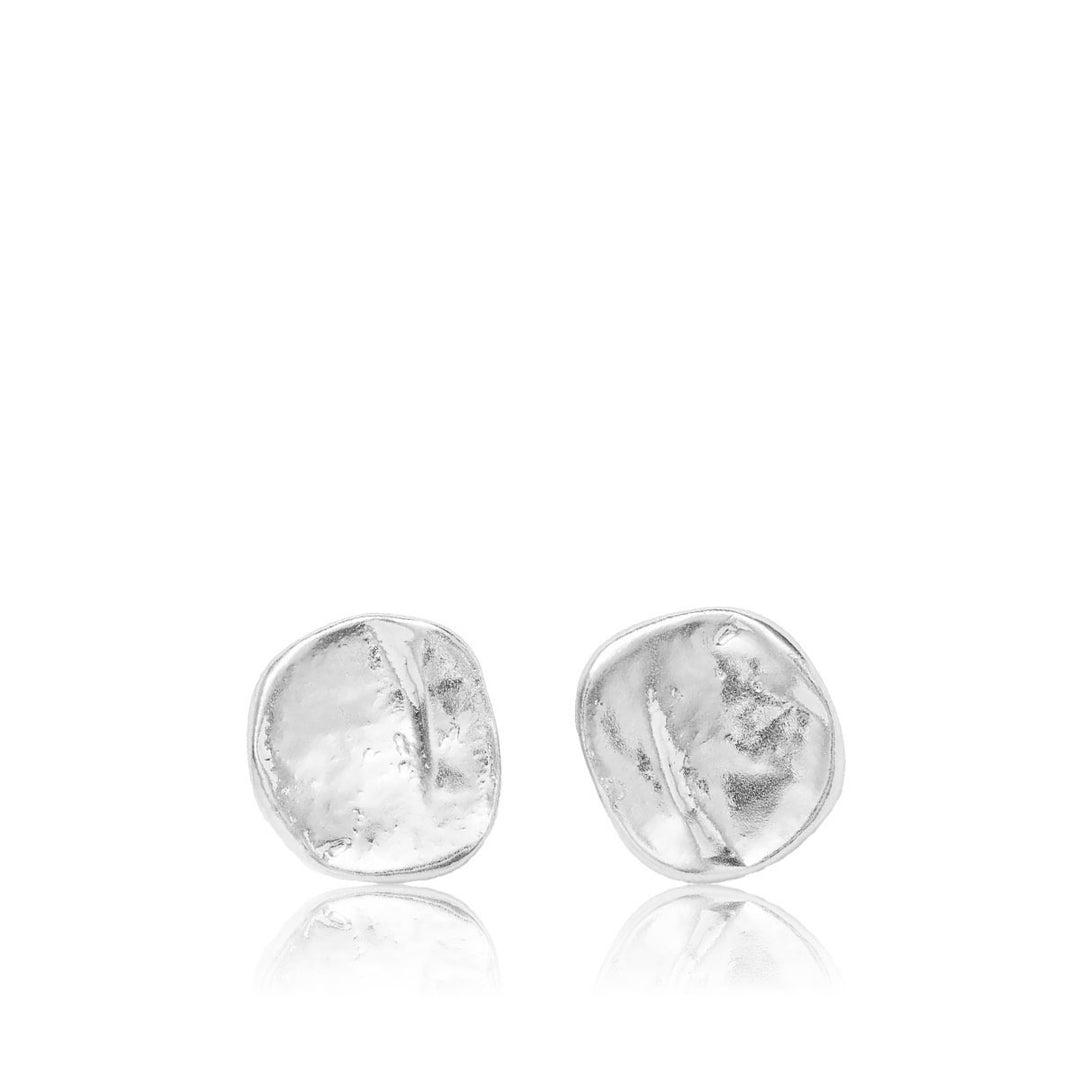 Silver Everyday Stud Earrings with softly hammered round discs and irregular edges