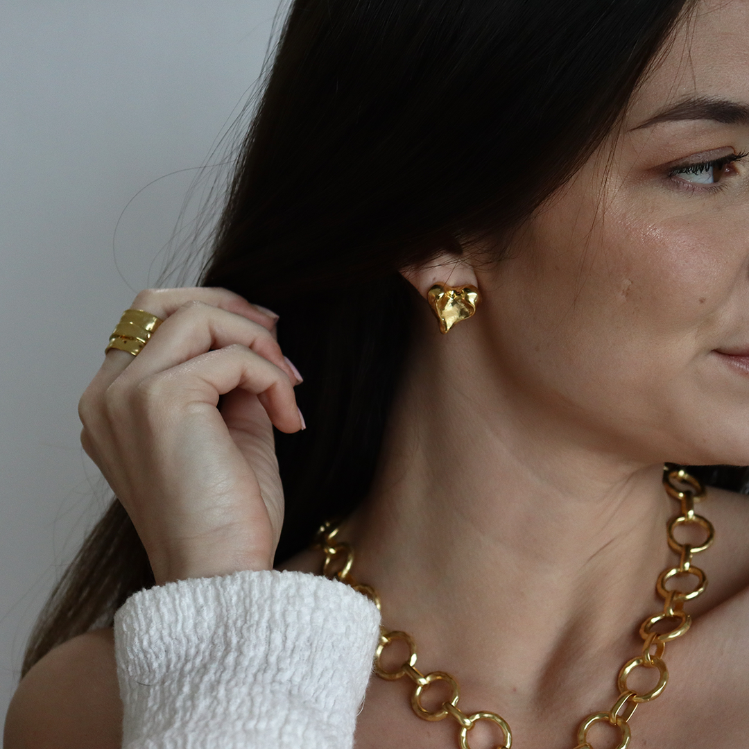 Molten Heart Stud Earrings