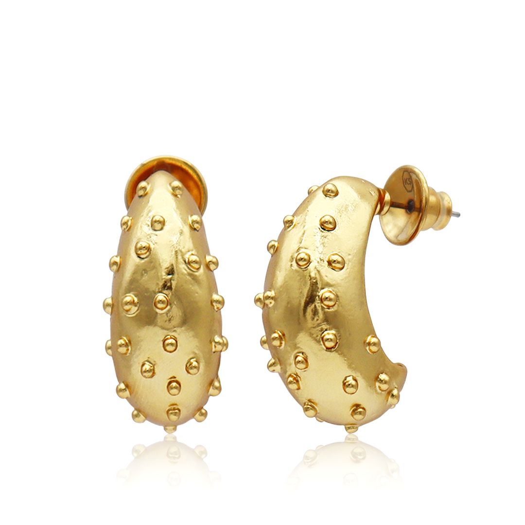 Ladybug Hoop Earrings with raised gold plated dots and curved sculptural shape