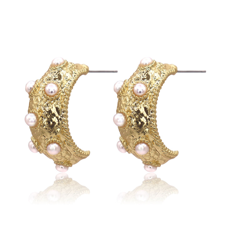 Mademoiselle Pearl Hoop Earrings with sculpted gold plated crescents and delicate faux pearl accents