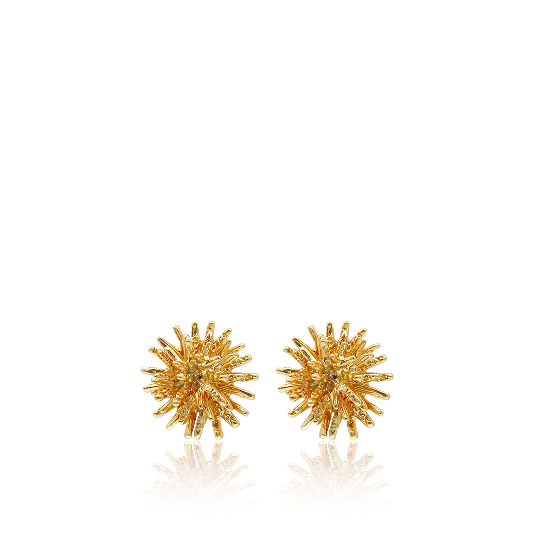 Mini Starburst Stud Earrings with irregular radiating rays in 24K gold plated
