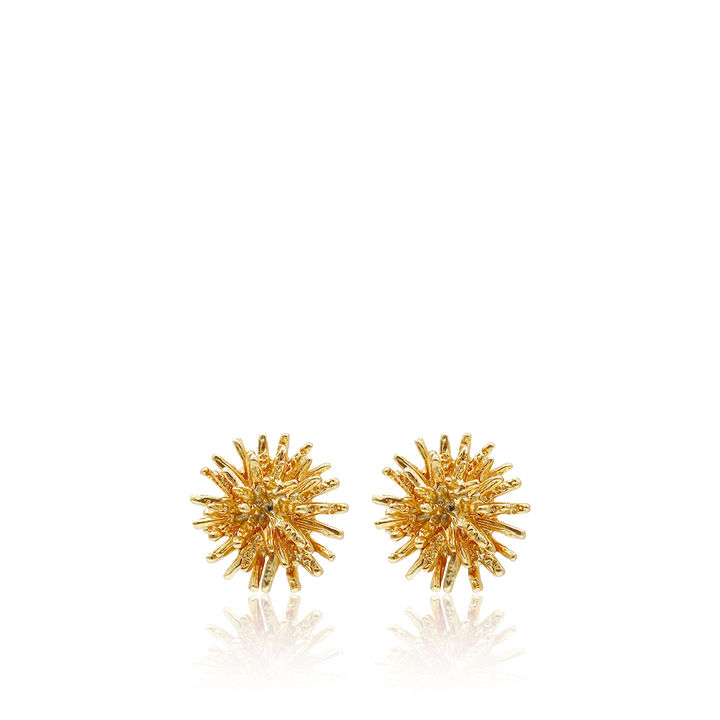 Mini Starburst Stud Earrings with irregular radiating rays in 24K gold plated