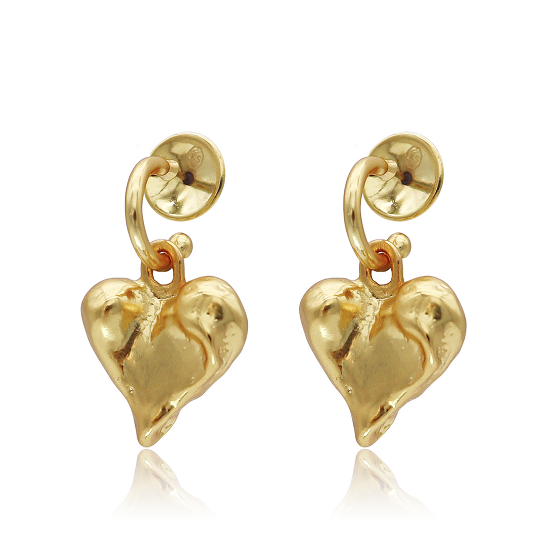 Molten Heart Drop Earrings with sculpted dangling hearts and curved gold plated studs