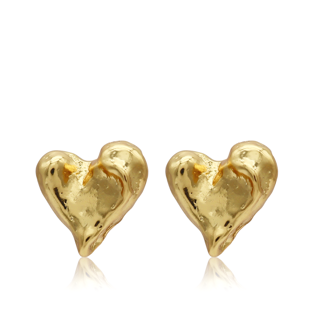 Molten Heart Stud Earrings with softly sculpted heart shapes and polished gold plated finish