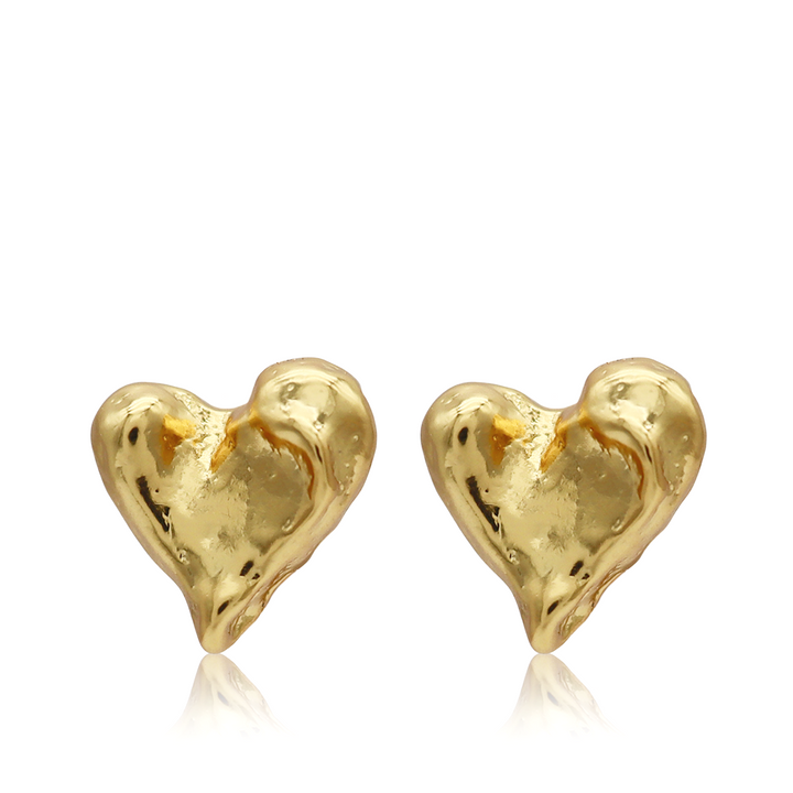 Molten Heart Stud Earrings with softly sculpted heart shapes and polished gold plated finish