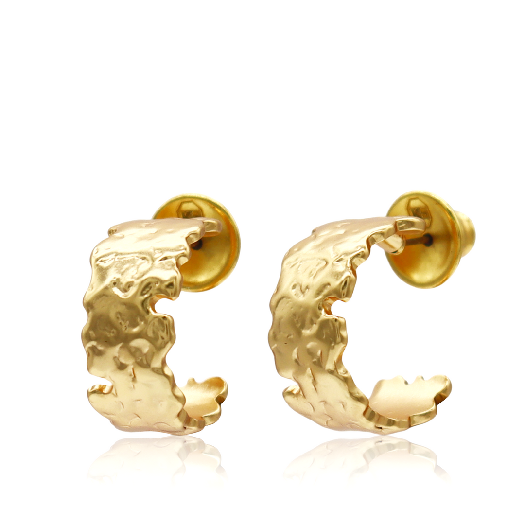 Molten Metal Hoop Earrings showing irregular sculpted edges and textured 24K gold plating