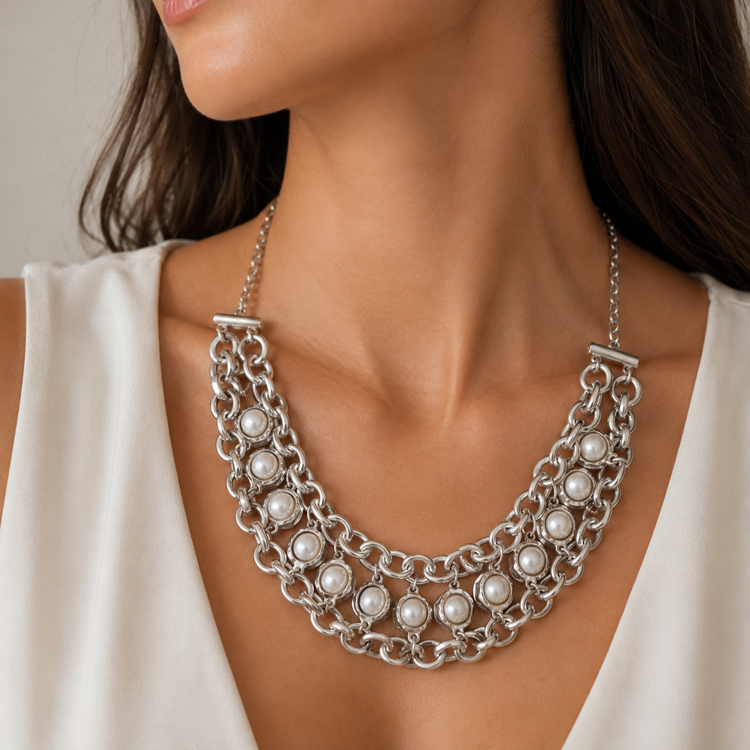 Pearl Chain Statement Necklace