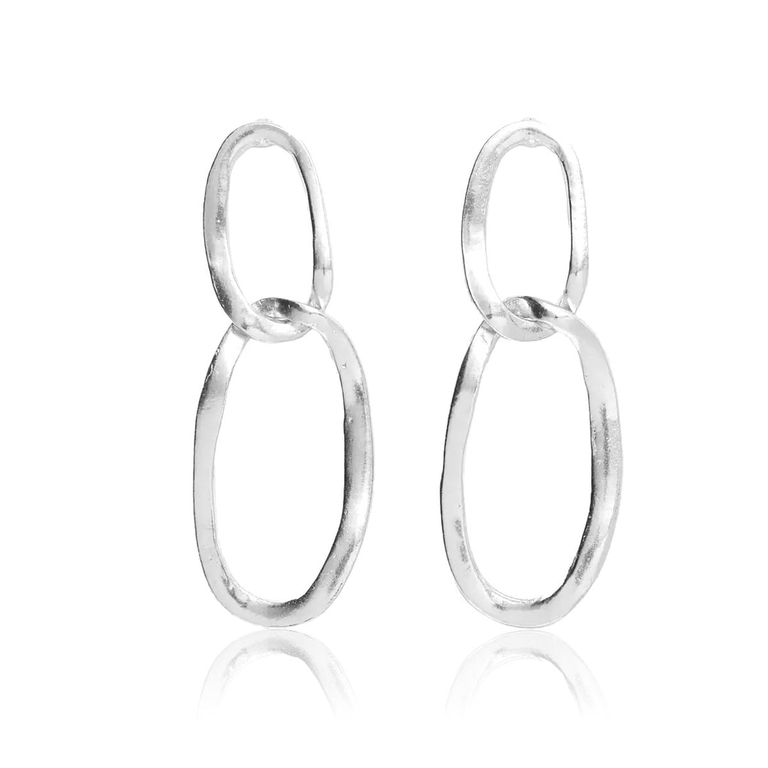 Silver Oval Link Drop Earrings featuring two elongated open links and softly textured surfaces