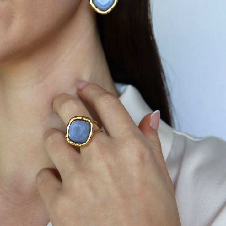 Bezel Iridescent Glass Ring