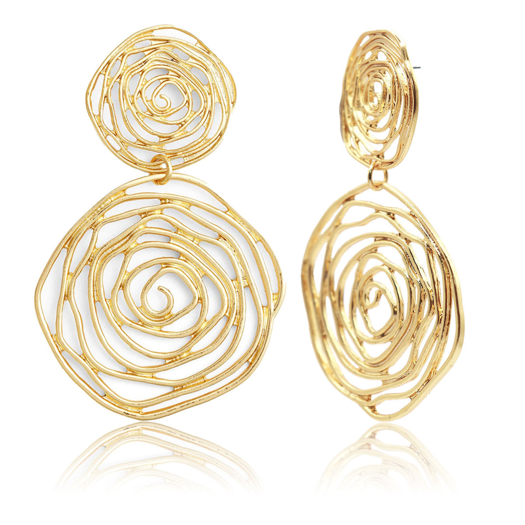 Rose Cut Out Statement Earrings with cascading openwork gold roses and post-back closures