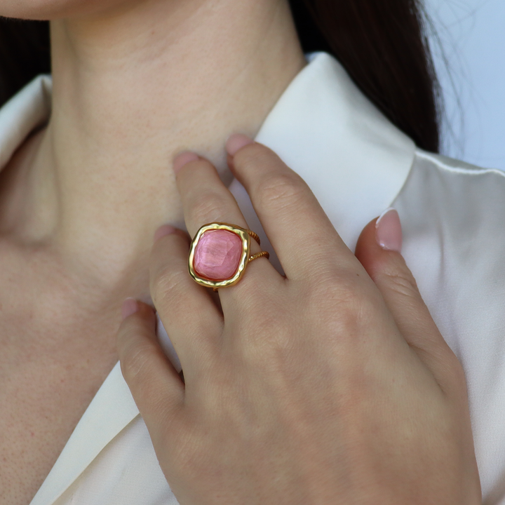 Bezel Iridescent Glass Ring