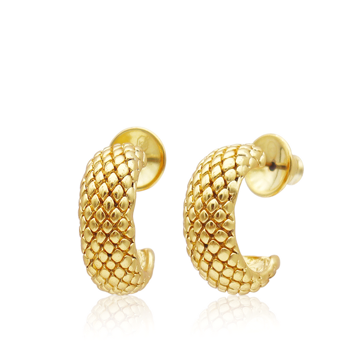 Snake Texture Hoop Earrings with raised snakeskin scales and gold plated post backs