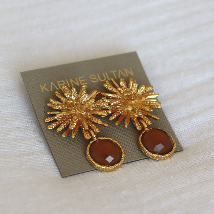 Espresso Starburst Gem Drop Earrings displayed on Karine Sultan card