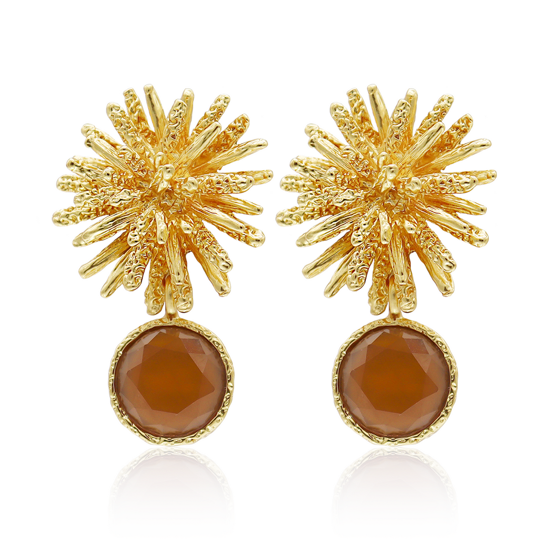 Espresso Starburst Gem Drop Earrings with 24K gold plated