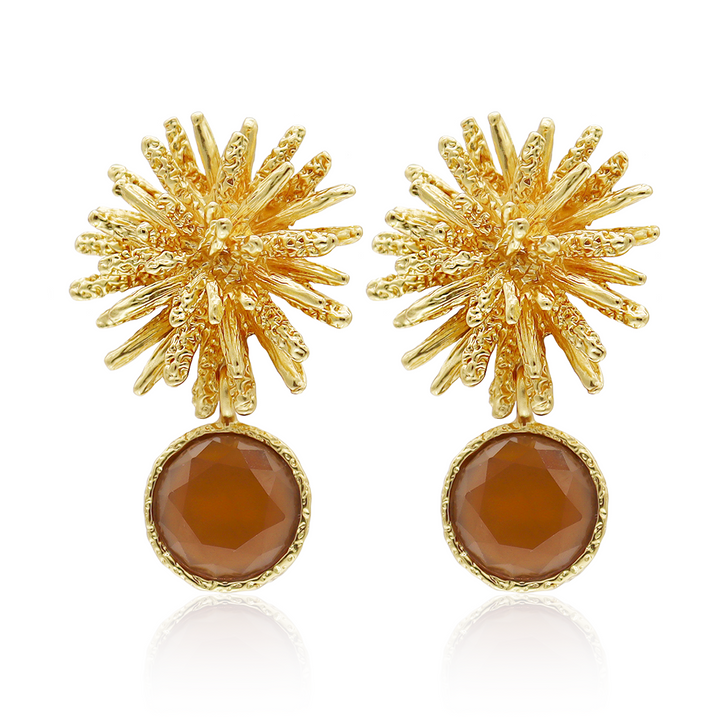 Espresso Starburst Gem Drop Earrings with 24K gold plated