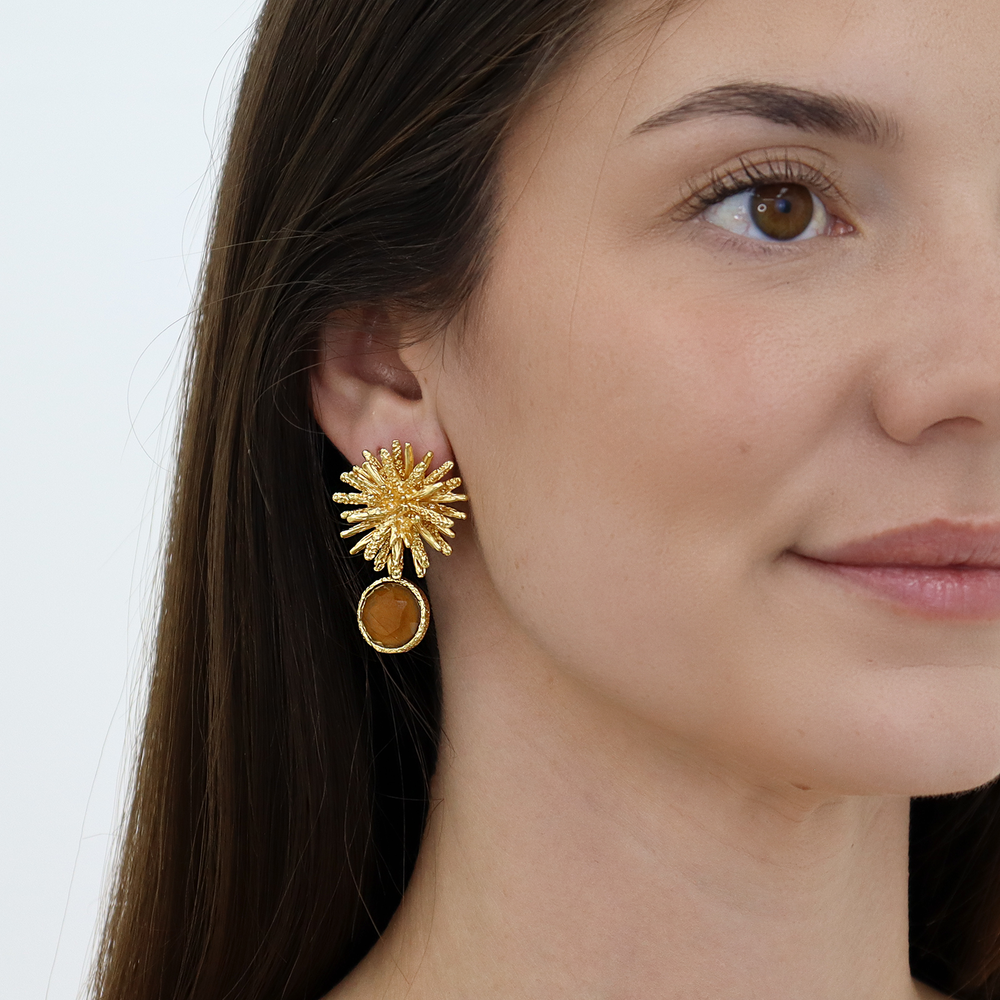 Espresso Starburst Gem Drop Earrings worn on model