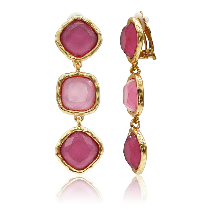 three gems drop statement earrings featuring different shades of pink by karine sultan jewelry