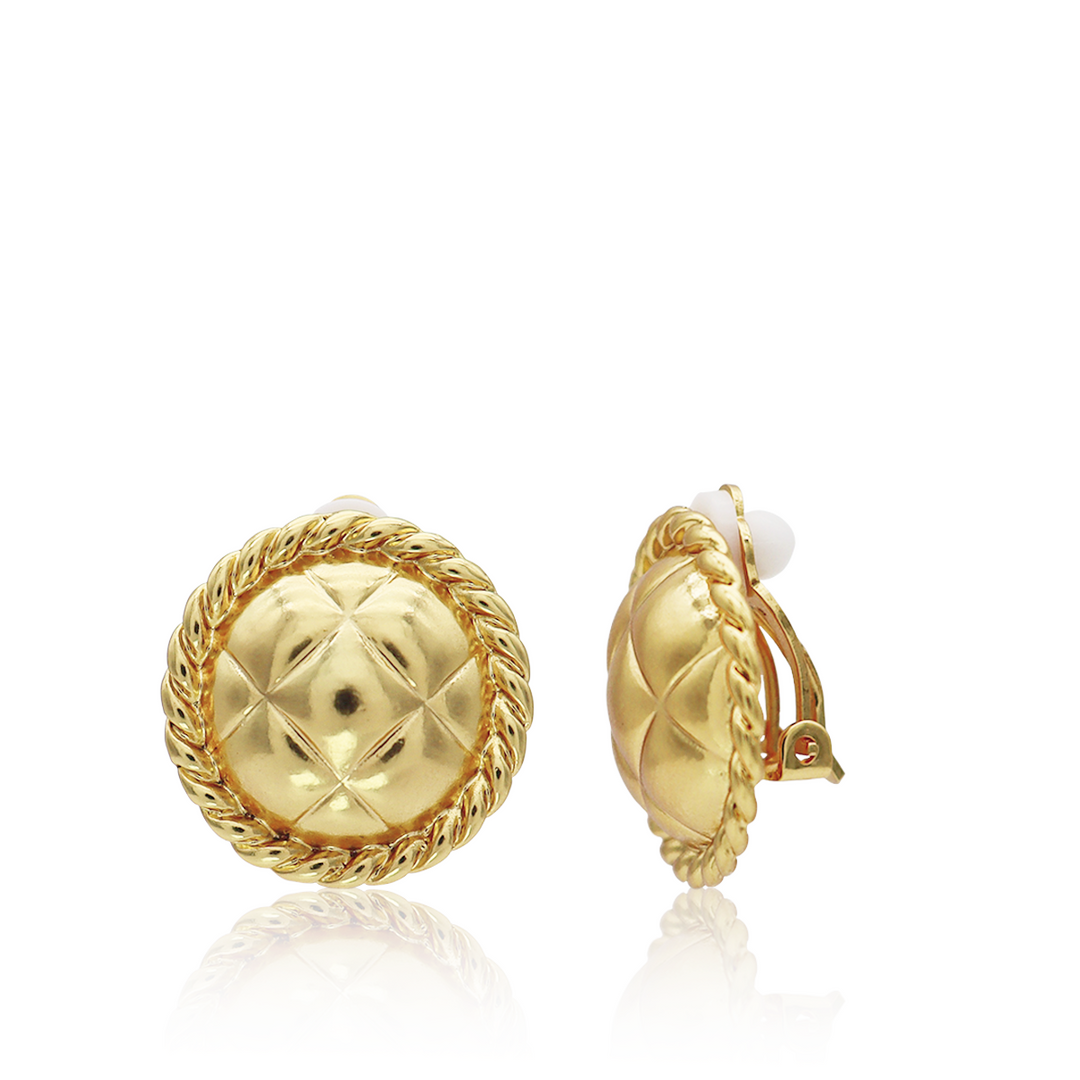 Tufted Texture Clip-On Earrings with domed quilted pattern, twisted rope borders and padded clips