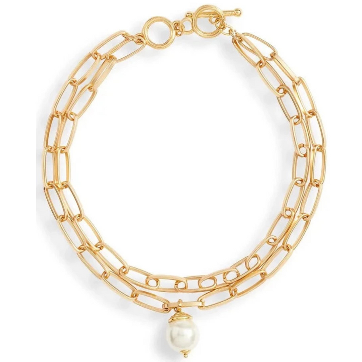 Pearl X Paperclip Link Necklace - Karine Sultan