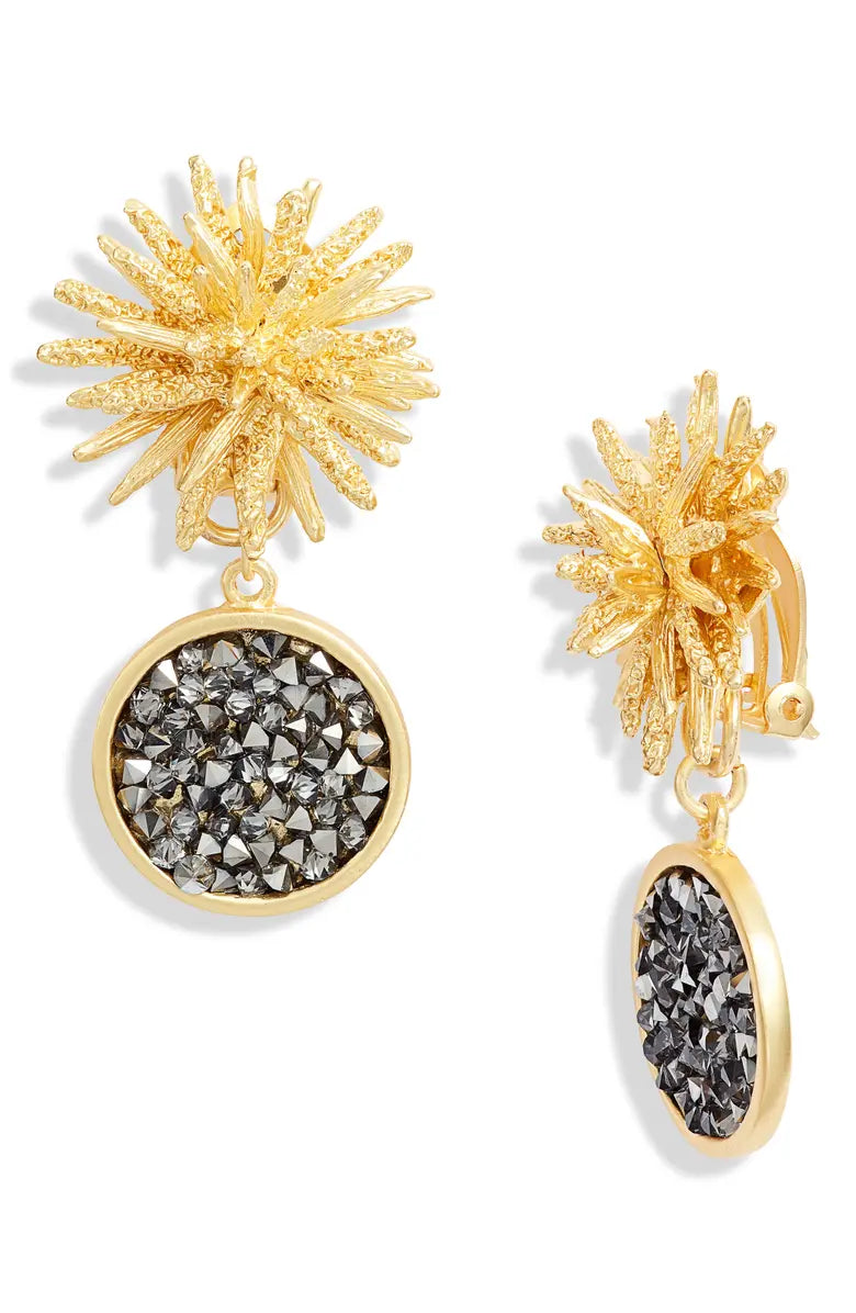 Starburst clip crystal cluster drop earrings - Karine Sultan
