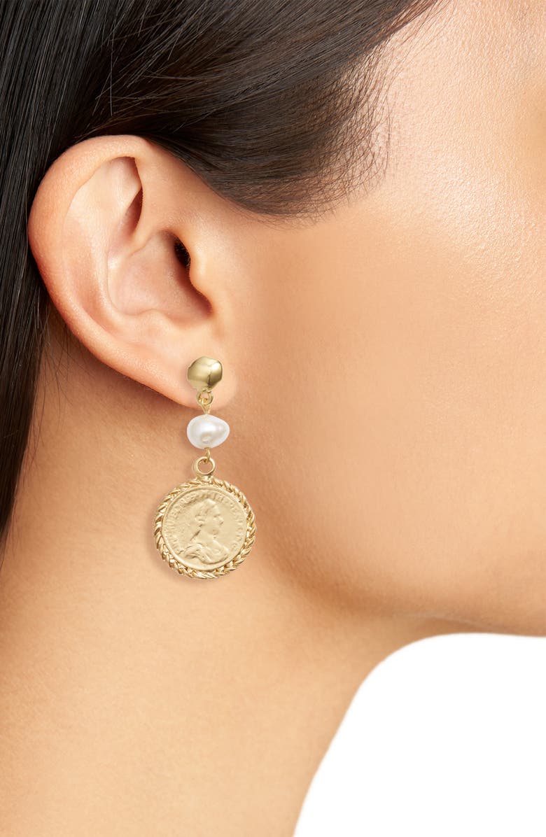 Coin & Pearl Drop Earrings - Karine Sultan