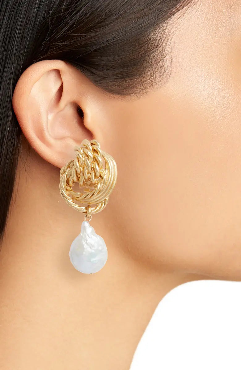 Knot pearl drop clip-on earrings - Karine Sultan