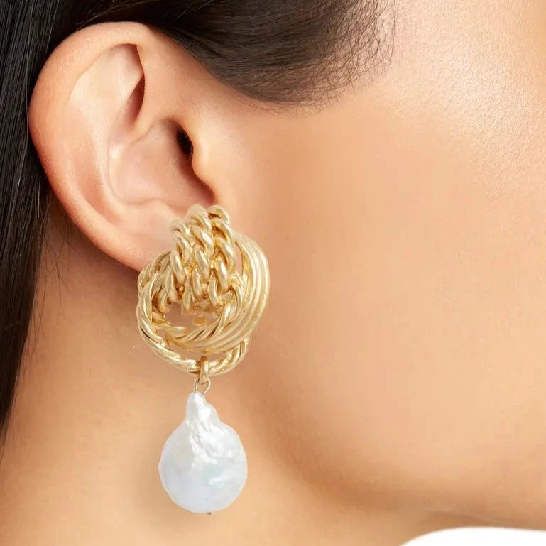 Knot pearl drop clip-on earrings - Karine Sultan