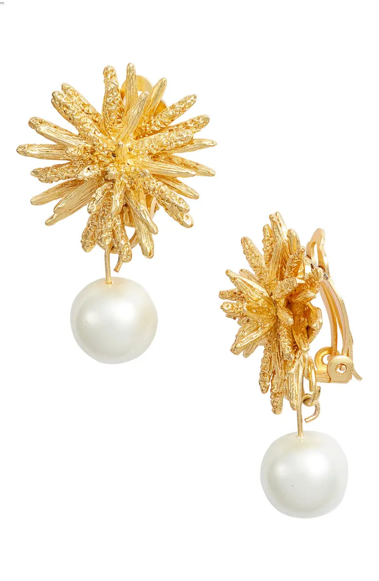 Starburst pearl drop clip-on earrings - Karine Sultan