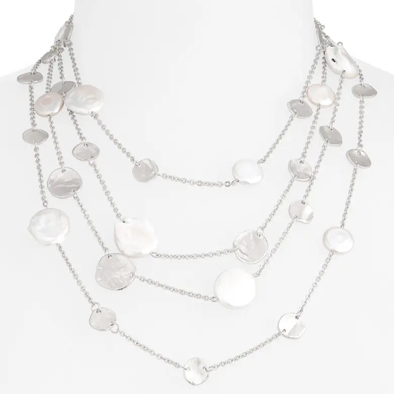 Coin and flat pearl multi strand necklace - Karine Sultan