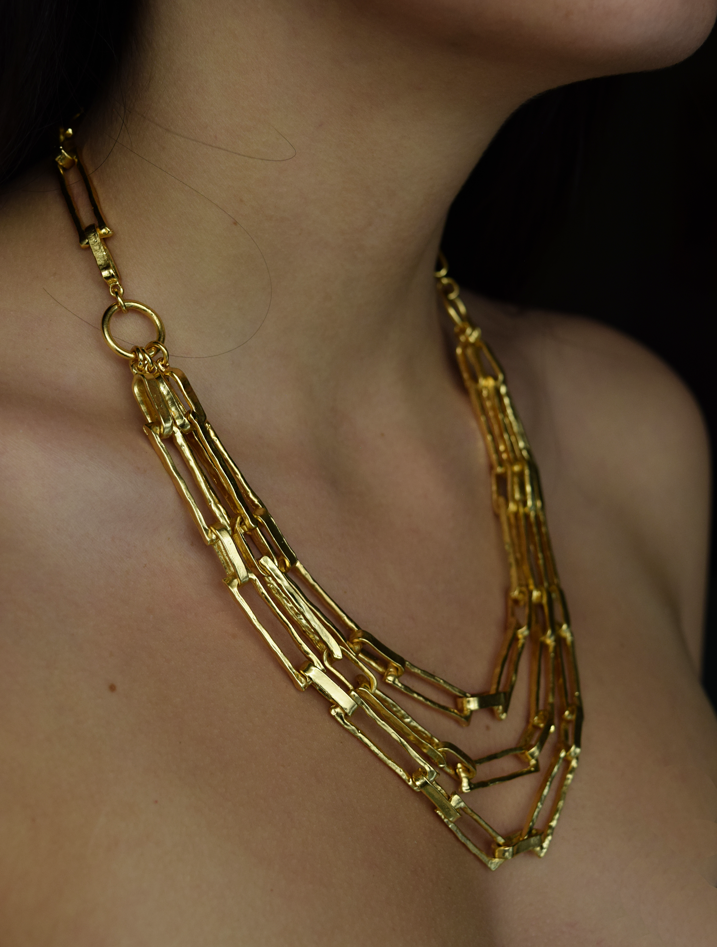 Three layers rectangular links necklace