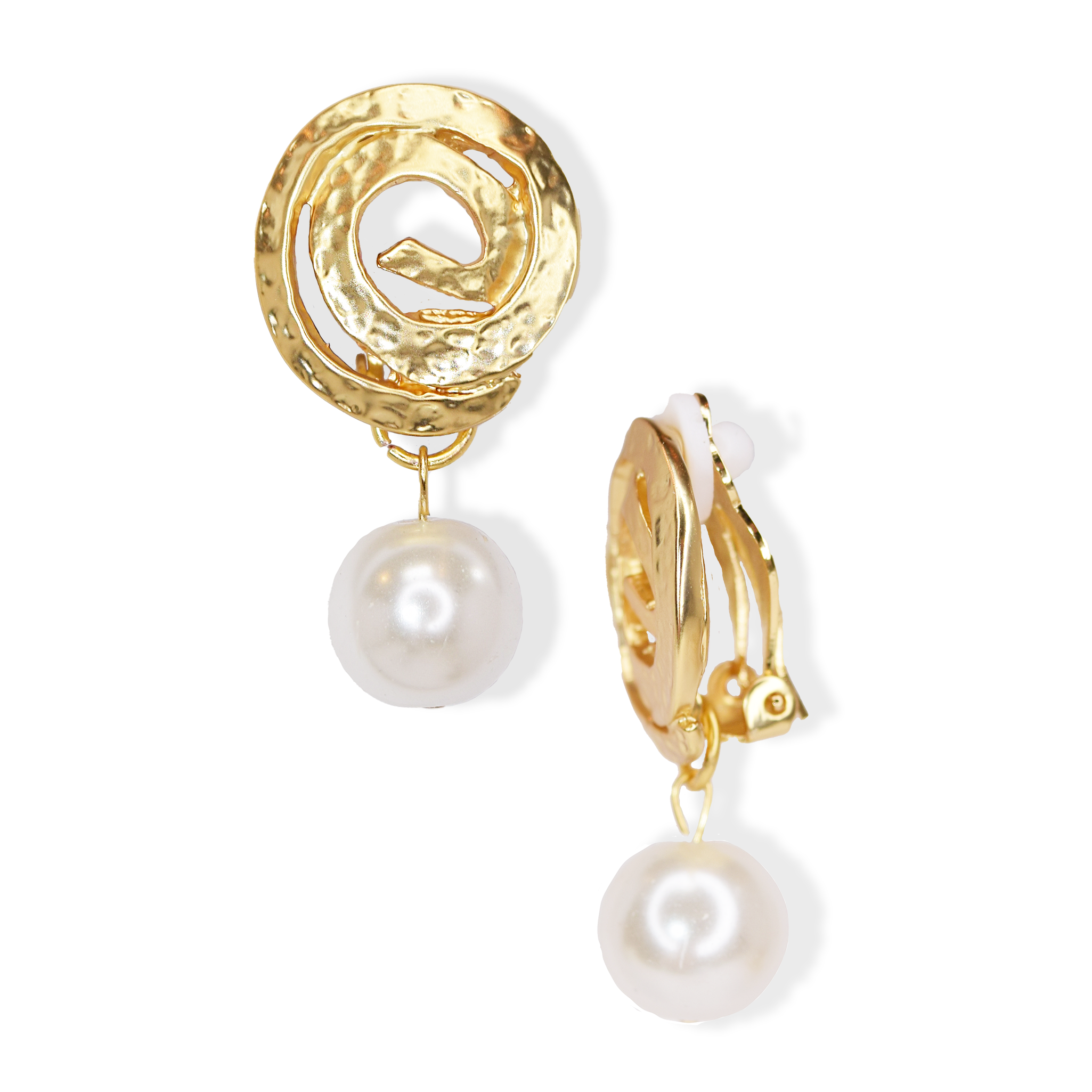 Circular clip-on earrings with pearl drop - Karine Sultan