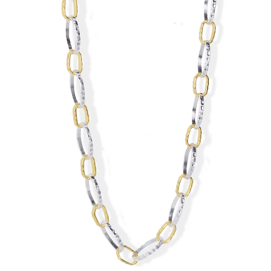 Two Tone Hammered Link Long Chain - Karine Sultan