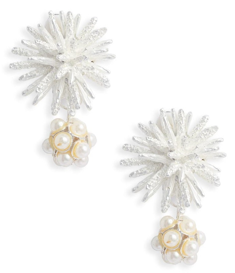 Starburst pearl cluster drop clip-on earrings - Karine Sultan
