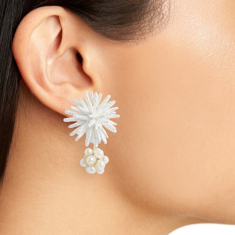 Starburst pearl cluster drop clip-on earrings - Karine Sultan