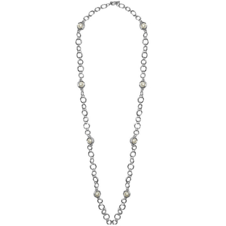 Luminous pearl station necklace