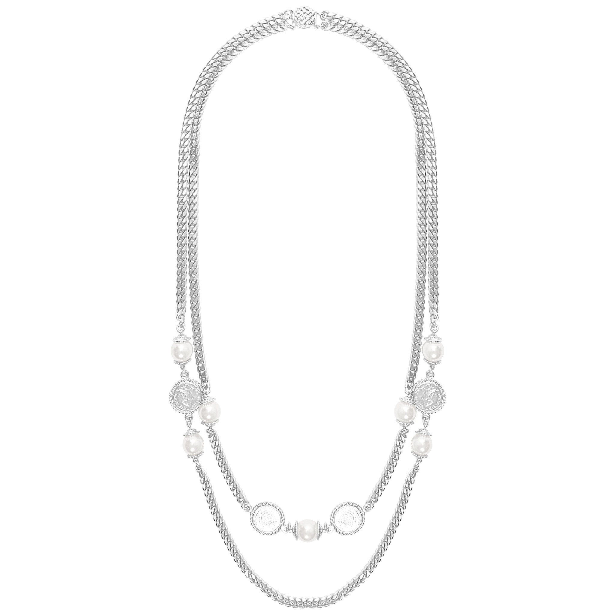 Layered Curb Link Pearl and Coin Necklace - Karine Sultan