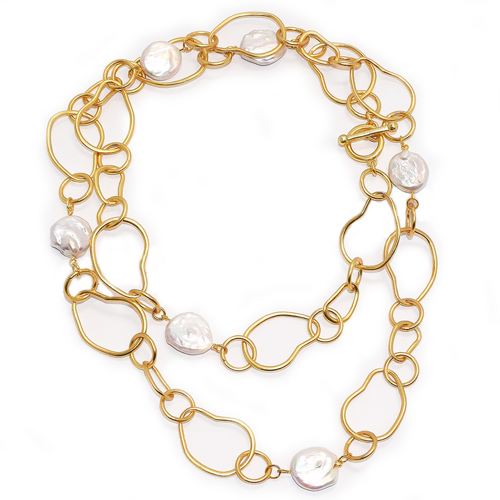 Organic link and flat pearl station necklace - Karine Sultan