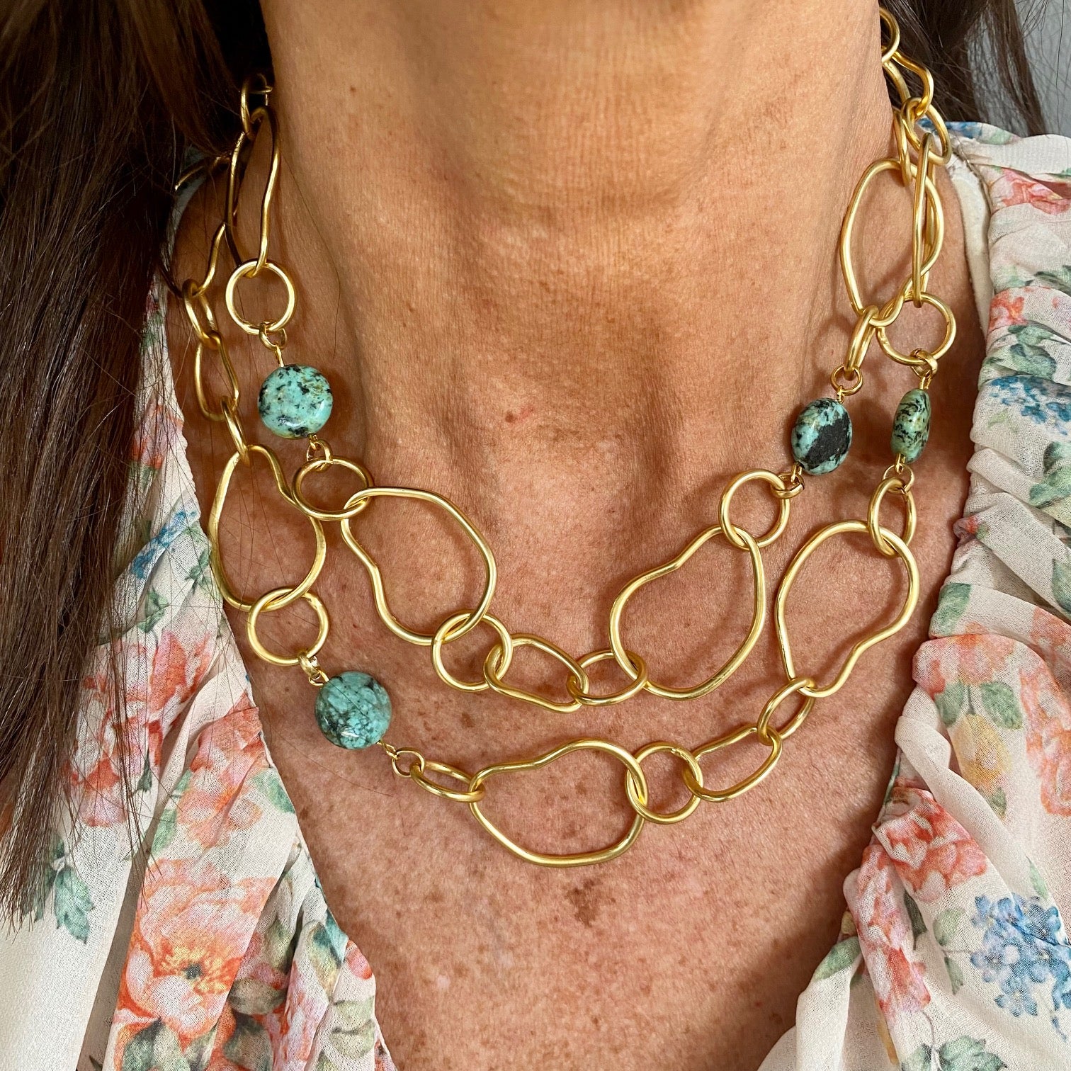 Organic link and African jasper bead station necklace - Karine Sultan
